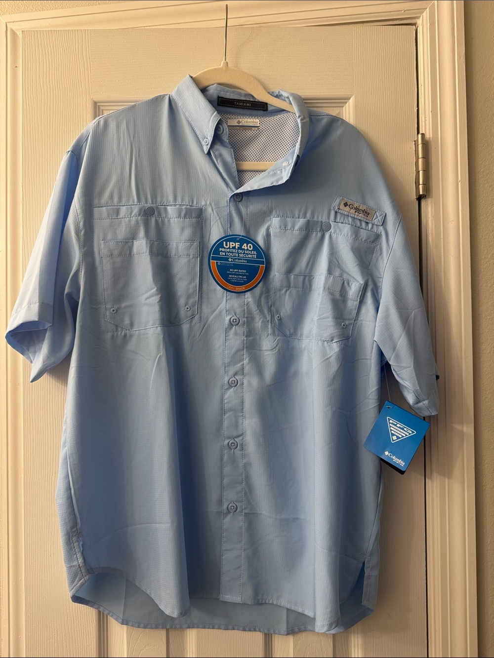Columbia PFG Light Blue Short-Sleeve Button-Down Fishing Shirt